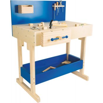 Banco di lavoro blu con accessori per bambini